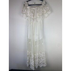 Petal + Pup Women's Lace Peckar Dress Maxi Size M White Bridal Bride Wedding